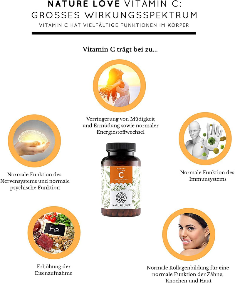 Nature Love Camu Camu Extract Capsules, Natural Vitamin C Pack Of 120 In 4-Month Supply, 640 Mg Camu Camu Extract Per Capsule Laboratory Tested, Vegan, No Additives, Made In Germany - NewNest Australia