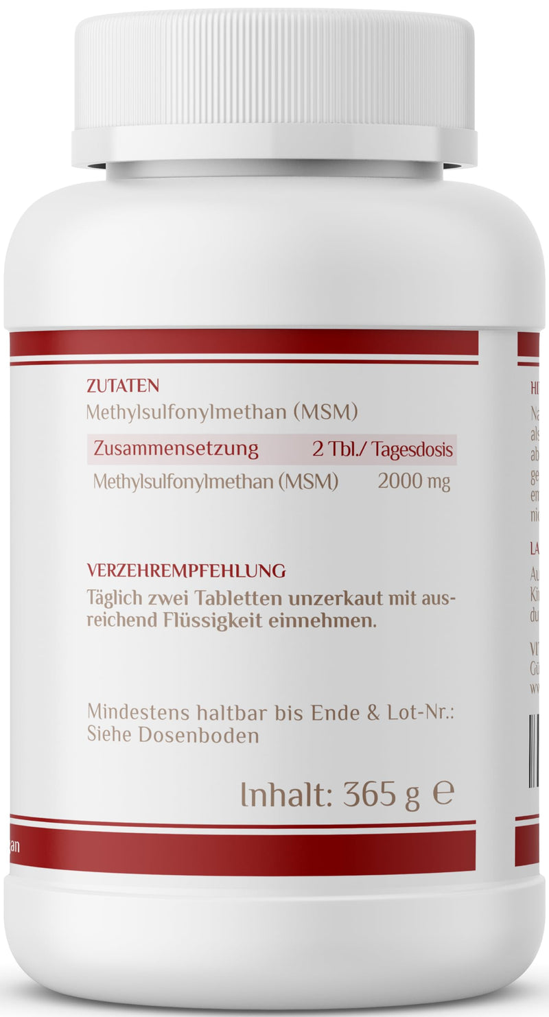 MSM tablets | 2000 mg MSM per daily dose | 365 high-dose organic sulfur tablets | laboratory tested | Premium quality from Germany | VITACONCEPT - NewNest Australia