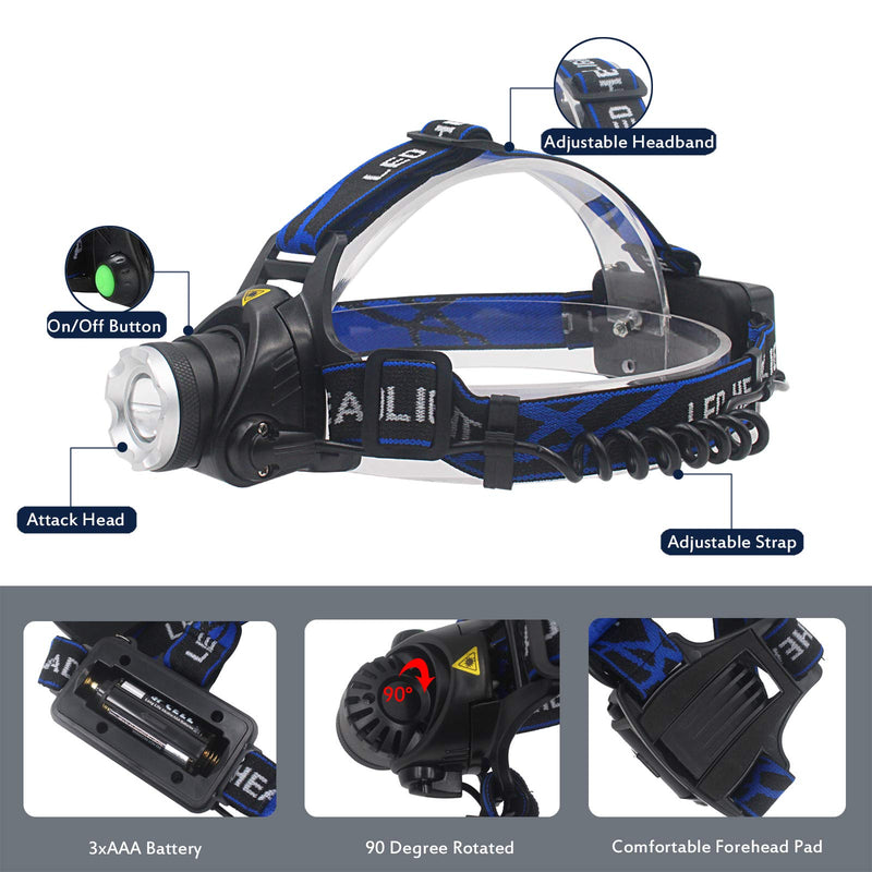4 in 1 Multicolor Headlamp 800 Lumen Zoomable One Mode White Red Green Blue Light, Hunting Headlight - NewNest Australia