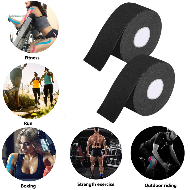 FOU Kinesiology Recovery Therapeutic Tape, Waterproof Muscle Support for Athlete,Sports Injury Tape 1 inch x 16.4 ft / 2.5cm x 5m Black 4 rolls - NewNest Australia