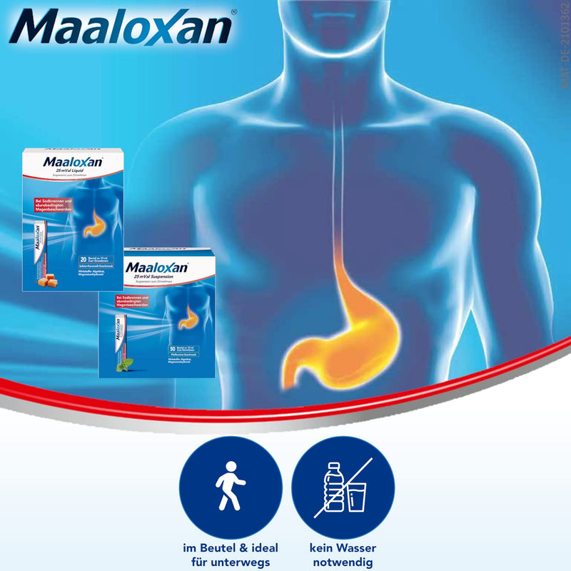 Maaloxan® 25 mVal suspension, oral suspension, 50 x 10 ml, with algeldrat and magnesium hydroxide, for heartburn and acid-related stomach problems, 50 pieces (pack of 1) - NewNest Australia