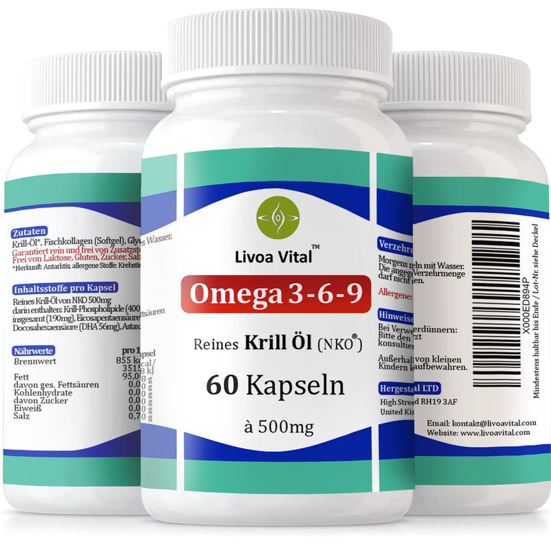 NKO Krill Oil Capsules Omega 3 Krill High Dose - High Bioavailability with Astaxanthin, Antioxidants & Vitamin E - 60 pieces 500mg per capsule - NewNest Australia