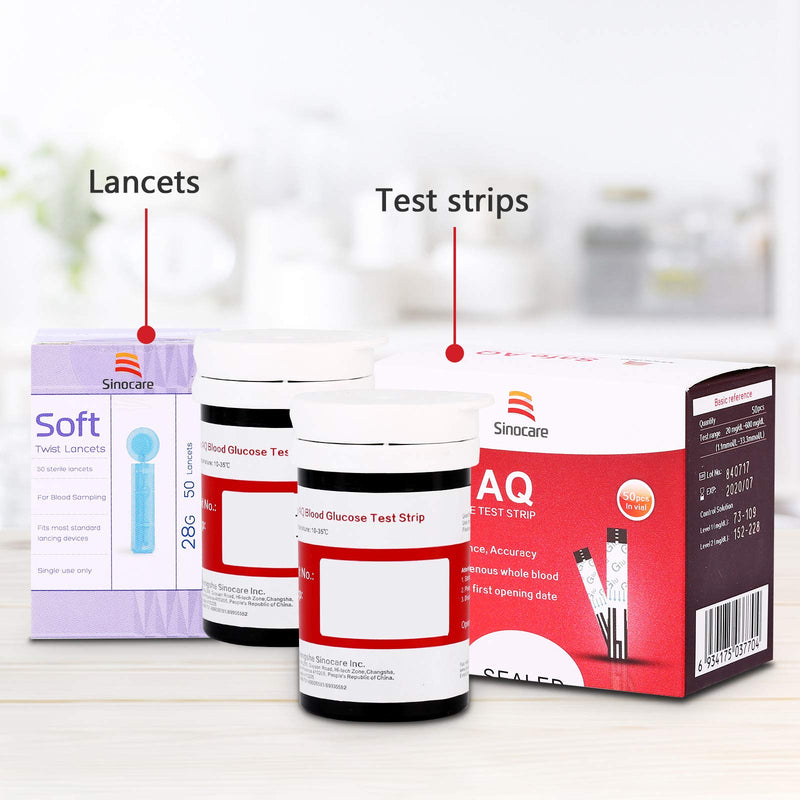 sinocare Diabete Blood Glucose Test Strips x 50 & Diabetes Lancets x 50, Safe AQ Test Strips, Blood Sugar Test Strips for Safe AQ Smart/Voice Only Aq Test Strips X 50 - NewNest Australia