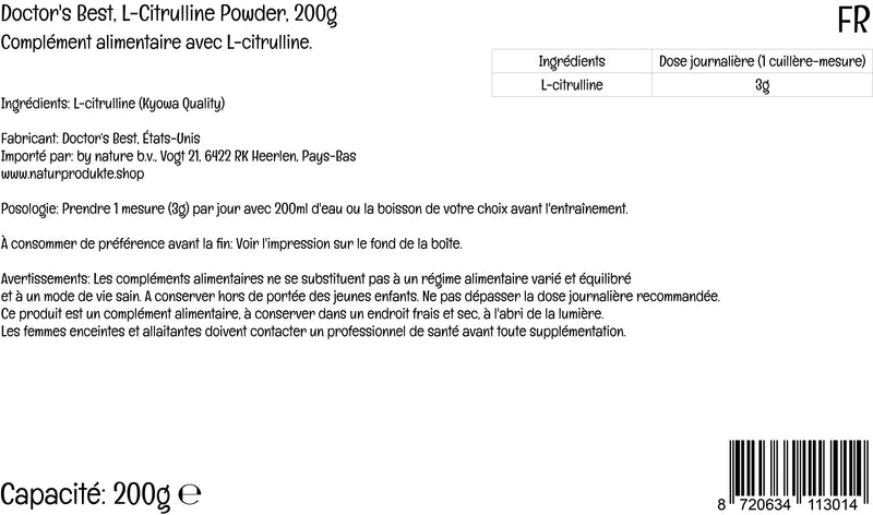 Doctor'S Best, L-Citrulline (L-Citrulline), High Dosage, 200 G Vegan Powder, Amino Acid, Laboratory Tested, Gluten Free, Soy Free, Vegetarian, No Gmo Engineering - NewNest Australia