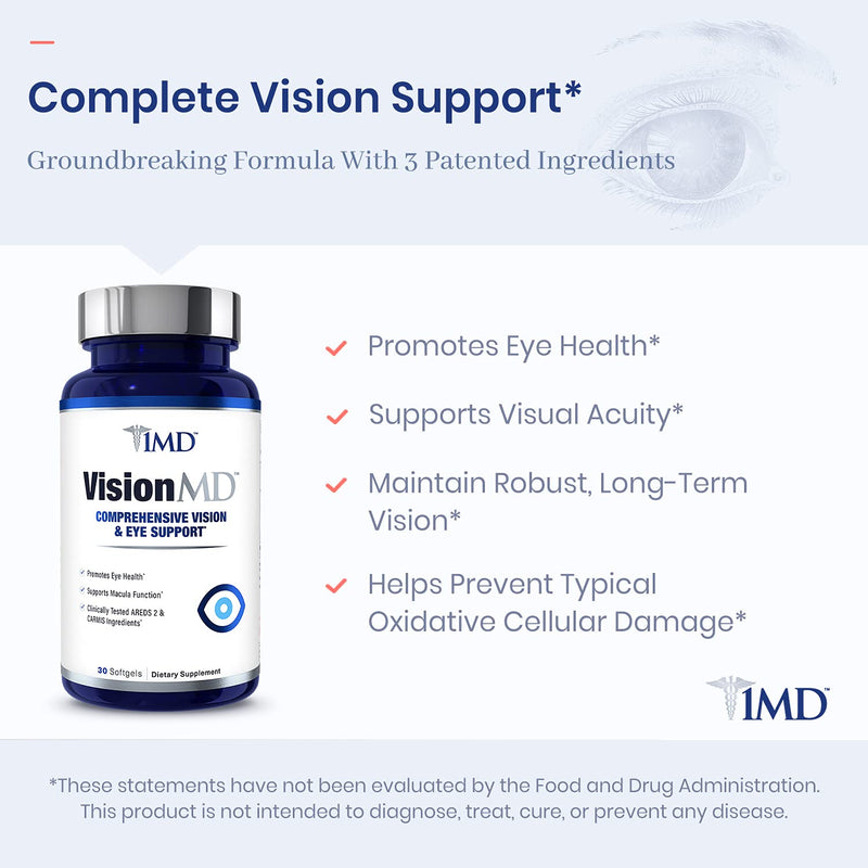 1MD Nutrition VisionMD Eye Vitamin CARMIS - with OptiLut Lutein & Zeaxanthin | Supports Vision Health, Everyday Eye Strain, & Occasional Dry Eye | 30 Softgels 30 Count (Pack of 1) - NewNest Australia