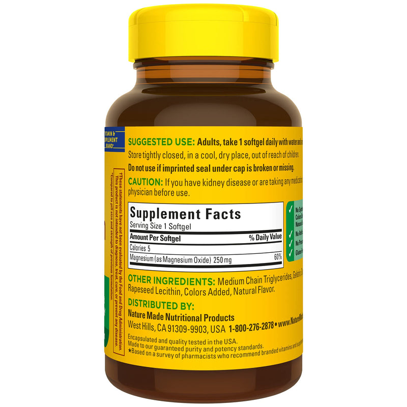 Nature Made Magnesium 250 mg Softgels, 90 Count for Nutritional Support - NewNest Australia