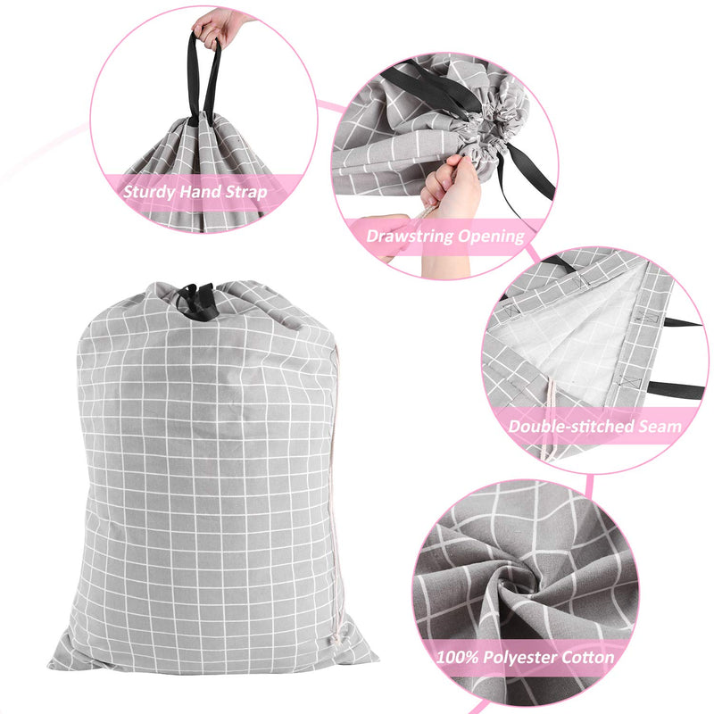 NewNest Australia - SWISSELITE Heavy Duty Laundry Drawstring Bag with Strap, 28 x 40 Inches Travel Dirty Clothes Bag for Laundromat and Household, 6 Color Check Gray 