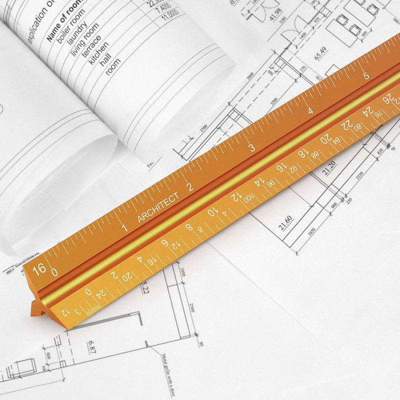 12" Architectural Scale Ruler Aluminum Architect Scale Triangular Scale Ruler for Architects, Draftsman, Students and Engineers, Golden - NewNest Australia
