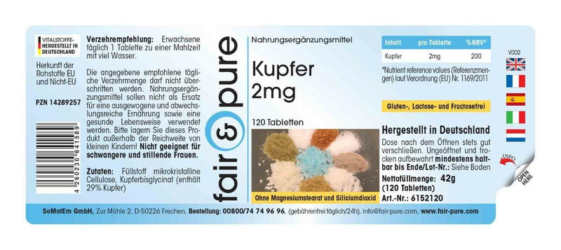 Fair & Pure® - Copper 2mg - Copper bisglycinate - vegan - 120 copper tablets - NewNest Australia