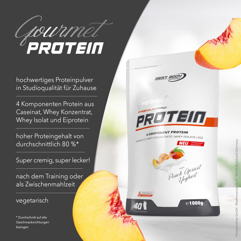 Best Body Nutrition Gourmet Premium Pro Protein Peach Apricot Yoghurt Zip Bag, 1kg - NewNest Australia