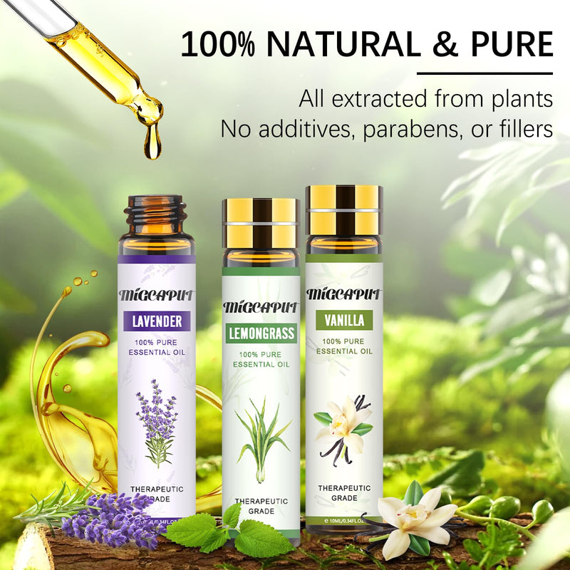 Migcaput Diffuser Essential Oils, 8 X 10 Ml Essential Oils Set, 100% Natural Essential Oils, Aroma Oil, Tea Tree, Lavender, Eucalyptus, Lemongrass, Vanilla, For Diffuser, Humidifier, Massage - NewNest Australia