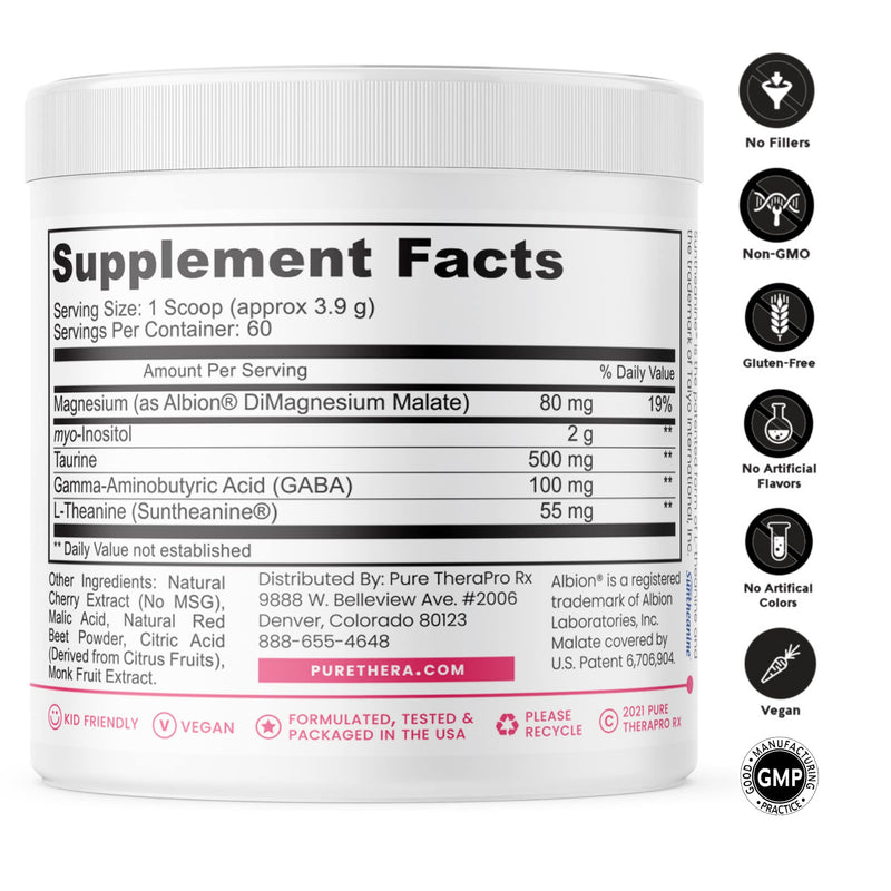 Just Relax - Cherry 60 Servings | Supports: Relaxed Mood, Healthy Blood Pressure, Emotional Wellness, Hormonal Balance* | Myo-inositol; Di-Magnesium Malate, GABA, Taurine, & L-Theanine (Suntheanine) 8.3 Ounce (Pack of 1) - NewNest Australia