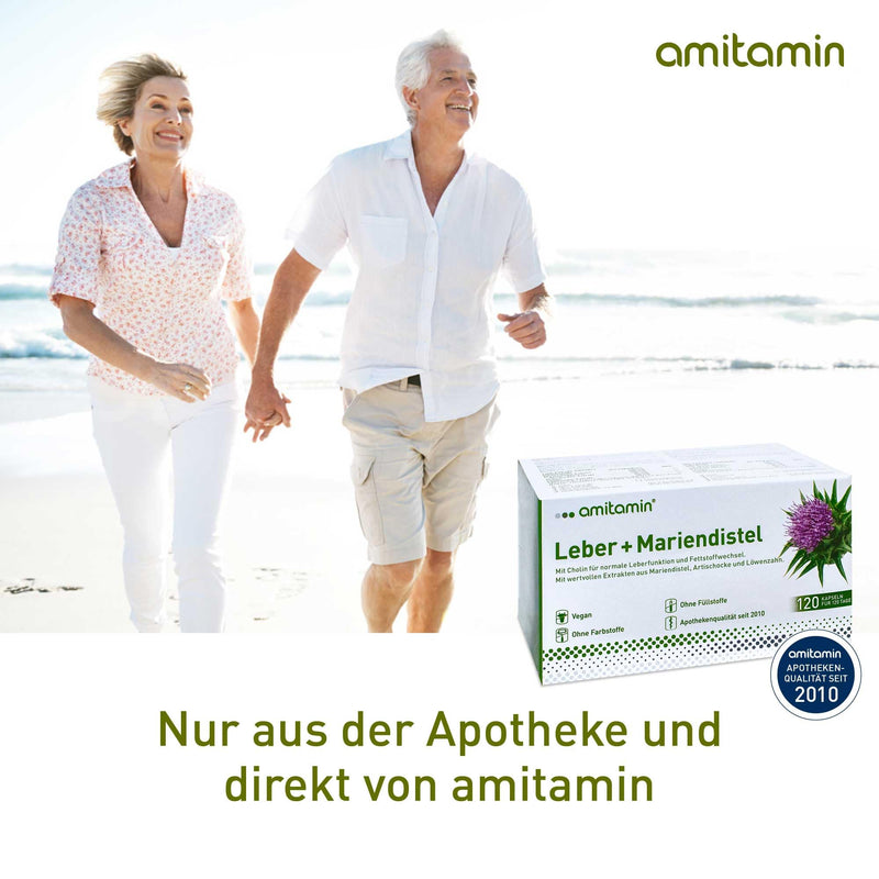 Amitamin Liver + Milk Thistle, German Pharmacy Quality, 120 Capsules For 4 Months, High Dosage, Milk Thistle, Dandelion And Artichoke Extract, Silymarin Content 80% Plus Choline, Vegan - NewNest Australia