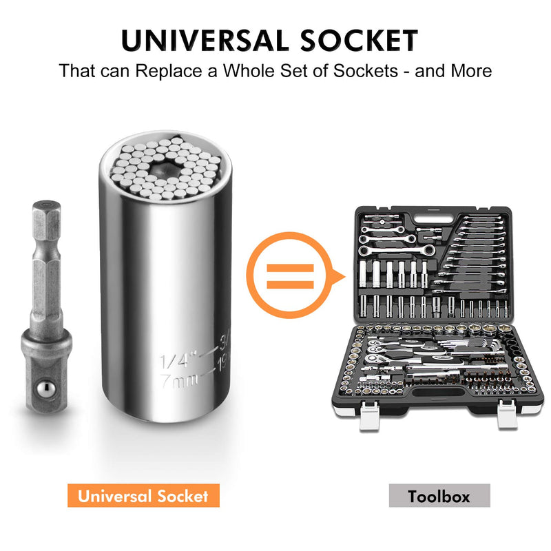 Universal Socket,BLENDX 1/4"-3/4" (7mm to19mm) Ratchet Universal Socket Set with Wrench Power Drill Adapter - Best Tool Present for Handyman Men Husband Father Boyfriend Him (Silver) 1/4"-3/4" - NewNest Australia