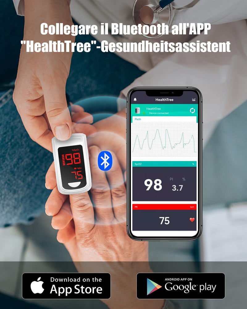 HOLFENRY Bluetooth Pulse Oximeter Finger Oximeter with APP, Oxygen Saturation Meter Finger, Blood Oxygen Meter Finger for Heart Rate, Free APP (Gray) Grey - NewNest Australia