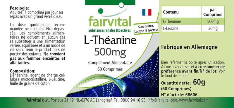 Fairvital | L-Theanine 500mg - HIGH DOSE - VEGAN - 60 tablets - amino acid - NewNest Australia