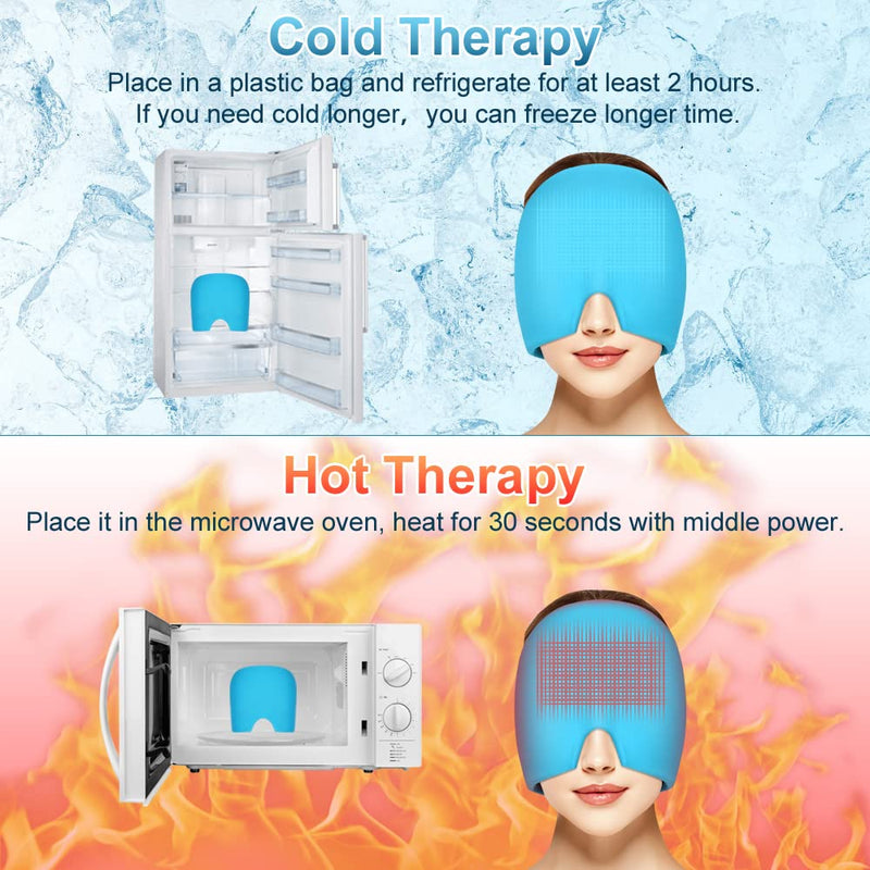 ACWOO Migraine Relief Cap, Reusable Cold Hot Therapy Migraine and Headache Relief Cap, Single-Sided Gel Ice Hot Head Wrap for Chronic Migraine, Tension Headache, Sinus Stress, Puffy Eyes (Blue) Blue - NewNest Australia