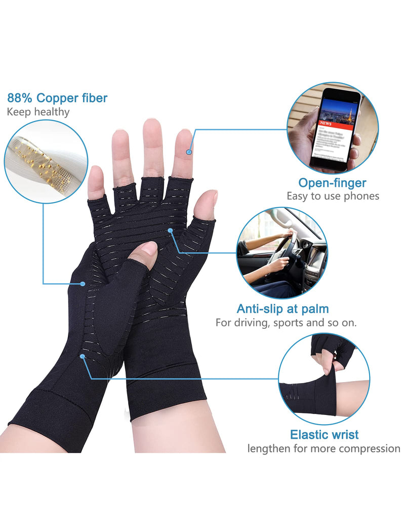 1 Pair Copper Infused Arthritis Hand Compression Gloves Fingerless Design Women Men Relieve Symptoms Rheumatoid Osteoarthritis Raynauds Disease Breathable Comfortable Fit Machine Washable (Black, S)… 1 - NewNest Australia