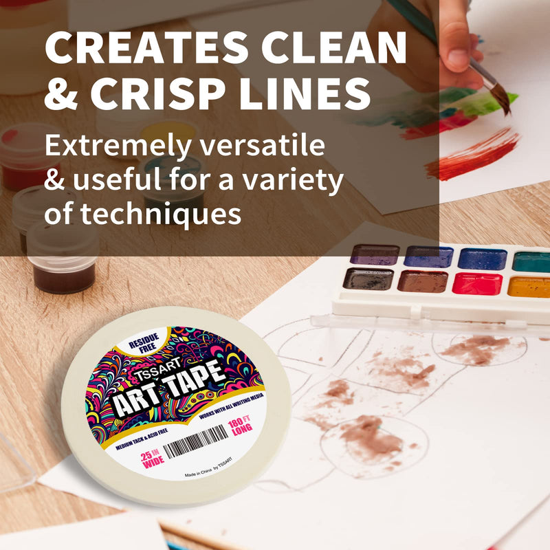 TSSART White Art Tape Medium Tack - Masking Artists Tape for Drafting Art Watercolor Painting Canvas Framing - Acid Free 1/4 Inch Wide 180FT Long 0.25inch - NewNest Australia