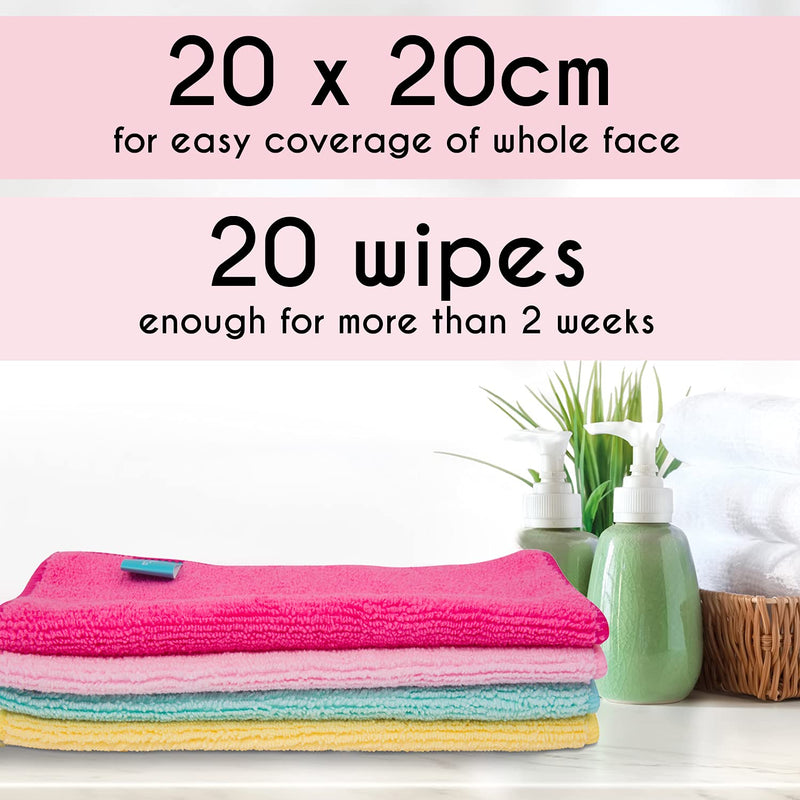 20 x Microfibre Makeup Remover Wipes with Laundry Bag by Green Face Co | Reusable Soft Facial Cloths for Beauty Routine | Great Make Up Removing Towel or Cleansing Cloth - NewNest Australia