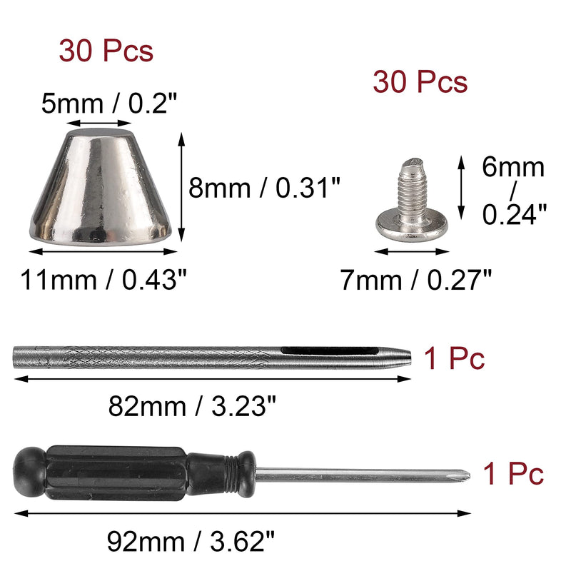 YORANYO 30 Sets 5/16" Height Spikes and Studs 8MM Handbag Feet Silver Color Barrel Spikes Screw Back Punk Studs and Spikes Kit for Clothing Shoes Leather Craft Belts Bags Dog Collars Accessories - NewNest Australia