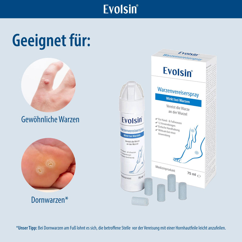 Evolsin® wart icing spray for common warts and plantar warts I wart icing hygienic & safe I clinically confirmed effect I wart remedy + 12 applicators - NewNest Australia
