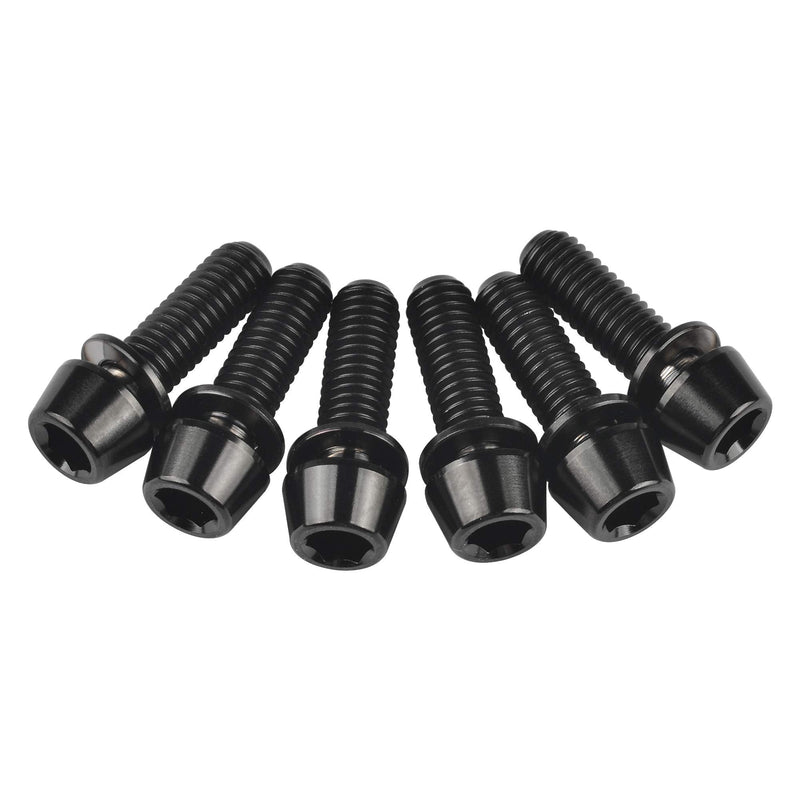 Wanyifa Titanium Ti Allen Hex M5 16mm Tapered Head Bolt with Washer Screw for Bicycle Stem Parts Pack of 6 (Black, M5x16mm) Black - NewNest Australia