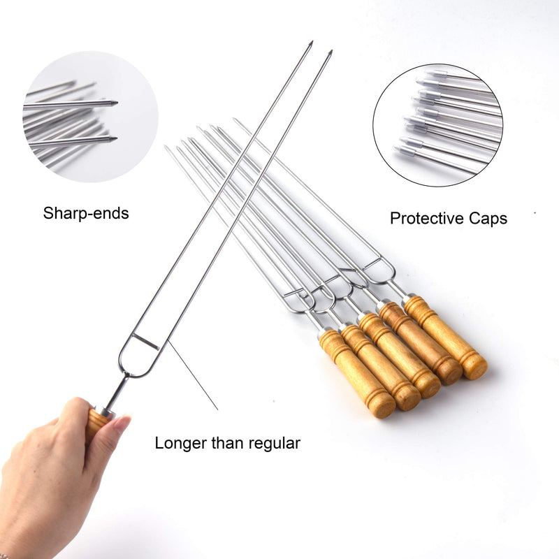 NewNest Australia - IMEEA Double Prong BBQ Skewers Stainless Steel Shish Kabob Barbecue Skewers for Grilling with Wood Handle, 16.5-Inch 