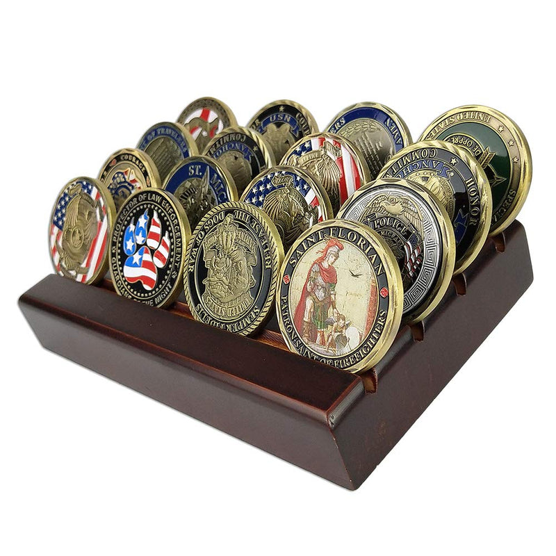 NewNest Australia - LZWIN 4 Rows Coin Holder, US Army Military Collectible Challenge Coin Display Case Wood Stand, Holds 12-16 Coins 