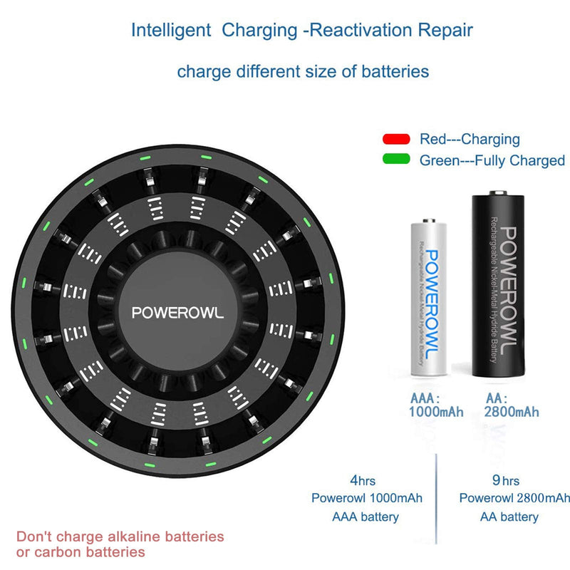 POWEROWL 16 Bay AA AAA Battery Charger (Updated, High Speed Charging) with Smart LED Light and Plug, for NIMH NICD Rechargeable Batteries and More - NewNest Australia