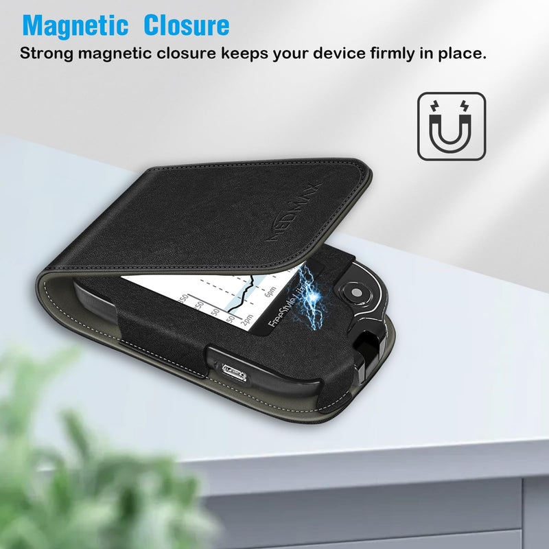 Medmax Case For Freestyle Libre 3/Libre 2/Libre Reader Blood Glucose Monitor, Case With Neck Holder For Hanging, Faux Leather Protective Cover With Carabiner Clip For Diabetics, (Black) - NewNest Australia