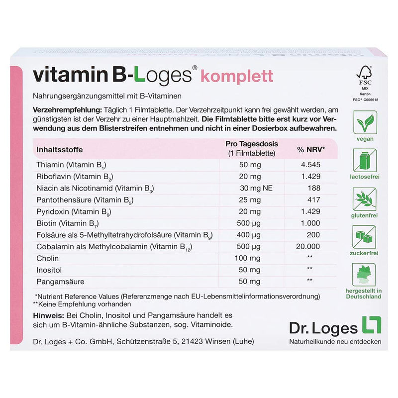 vitamin B-Loges® complete - 120 film-coated tablets - dietary supplement with all vitamins of the B complex 120 pieces (pack of 1) - NewNest Australia