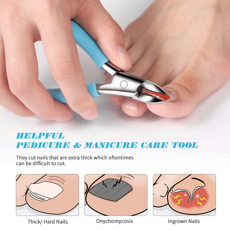 FVION Toenail Clippers for Thick Nails - Long Handle Nail Clippers for Thick Nails, Wide Jaw Ingrown Toenails Clippers, Slight Curved Blade Pointed Tip Ingrown Toenail Tool - Blue - NewNest Australia