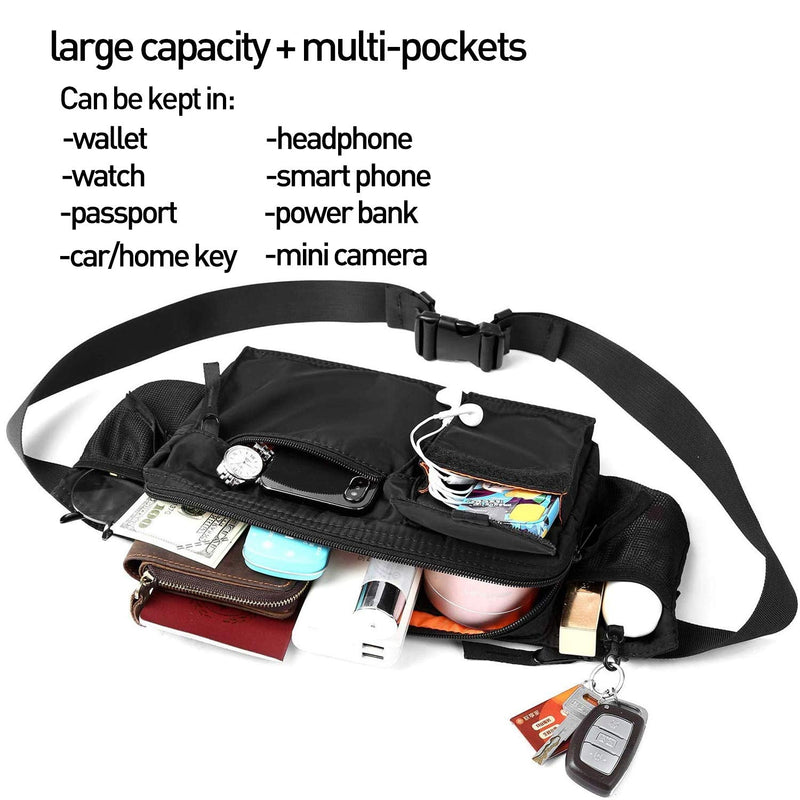 Large Waterproof Black Waist Bag Fanny Pack For Men Women Belt Bag Pouch Hip Bum Bag Chest Bag with Adjustable Strap, Premium Lightweight Fanny Pack For Gym Fitness Workout Travel Work Commuting - NewNest Australia