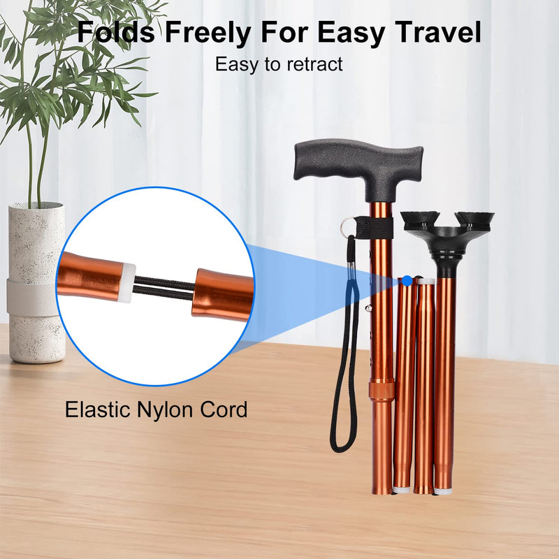 supregear Folding Cane, 5-Level Adjustable Folding Cane with T-Handle and Anti-lost Wrist Strap Non-Slip Self-Standing 4-Legged Rubber Support Collapsible Cane for Elderly Disabled Men Women Brown - NewNest Australia