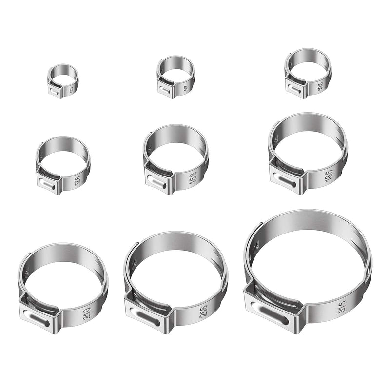 Proster 130pcs Hose Clamps Rings 7-21mm 304 Single Ear Stepless Hose Clamps Assortment Stainless Steel Cinch Clamp Rings - NewNest Australia