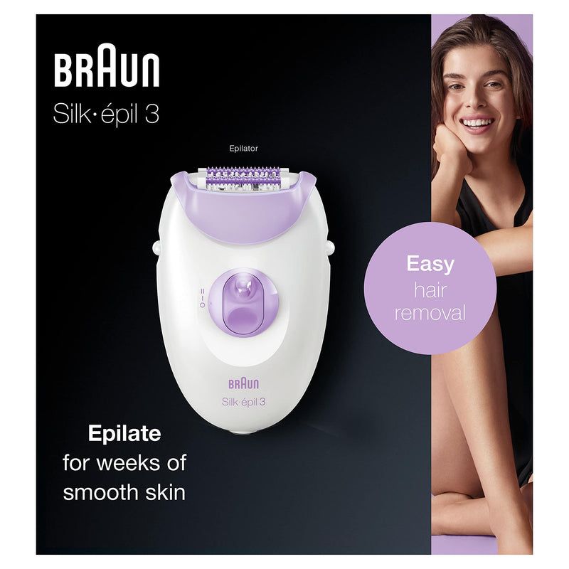 Braun Silk-épil 3, beauty set, women's epilator for hair removal with massage rollers for body, Valentine's Day gift for her, 3170, purple/white Legs 3170 - NewNest Australia