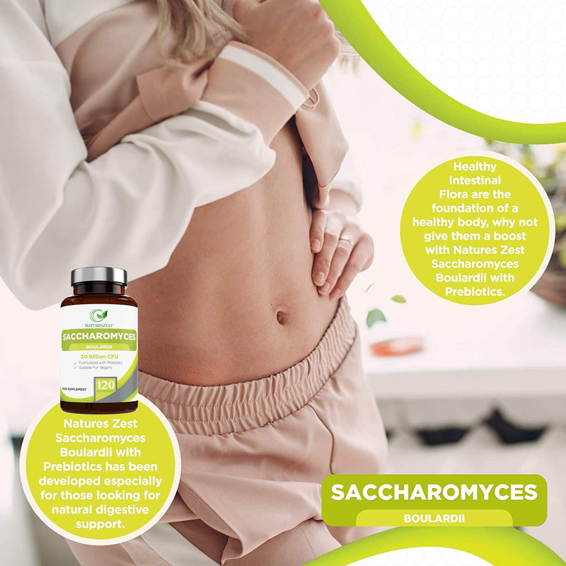 Natures Zest High Strength Saccharomyces Boulardii 20 Billion CFU with Prebiotics 120 Capsules Friendly Bacteria Probiotic Yeast Supplement, Vegan & Gluten Free, up to 4 Month’s Supply - NewNest Australia