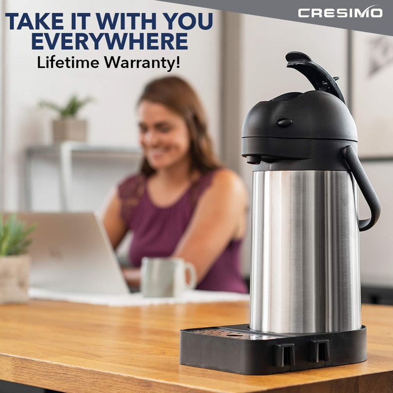 Cresimo 74 Ounce (2.2 Liter) Airpot Thermal Coffee Carafe/Lever Action/Stainless Steel Insulated Thermos / 12 Hour Heat Retention / 24 Hour Cold Retention (Airpot with Drip Tray) 2.2L with Drip Tray - NewNest Australia