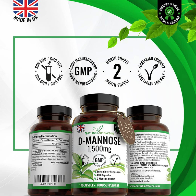 D-Mannose 180 Capsules - Max Strength 1500mg per Serving - Precision DMannose - Vegetarian Capsules not Tablets or Pills, Made in The UK (180 Count (Pack of 1)) 180 Count (Pack of 1) - NewNest Australia