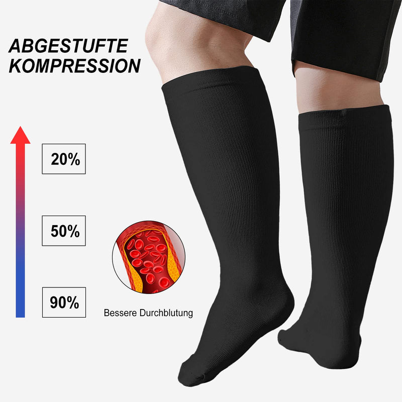 PUTUO Compression Stockings Thick Calves for Men: Thrombosis Stockings Women Plus Size Support Stockings Compression Socks for Flight Medical Running Travel 3 Pairs Black 5XL - NewNest Australia