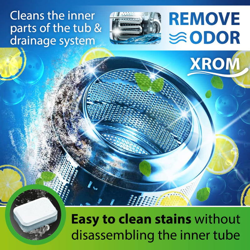 XROM Natural Washer Cleaner 3 in 1 Formula - Removes Odors, Limescale & Detergent Build-Up, Removes Hard Water Stains, For Front and Top Load, 6 Ct (Lemon) Lemon - NewNest Australia