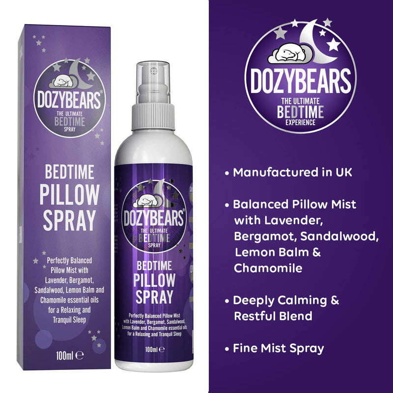 DOZYBEARS The Ultimate Bedtime Pillow Spray 100ml | Calming and Relaxing Pillow Mist with Soothing scents of Lavender, Lemon Balm, Chamomile, Sandalwood and Bergamot 100 ml (Pack of 1) - NewNest Australia