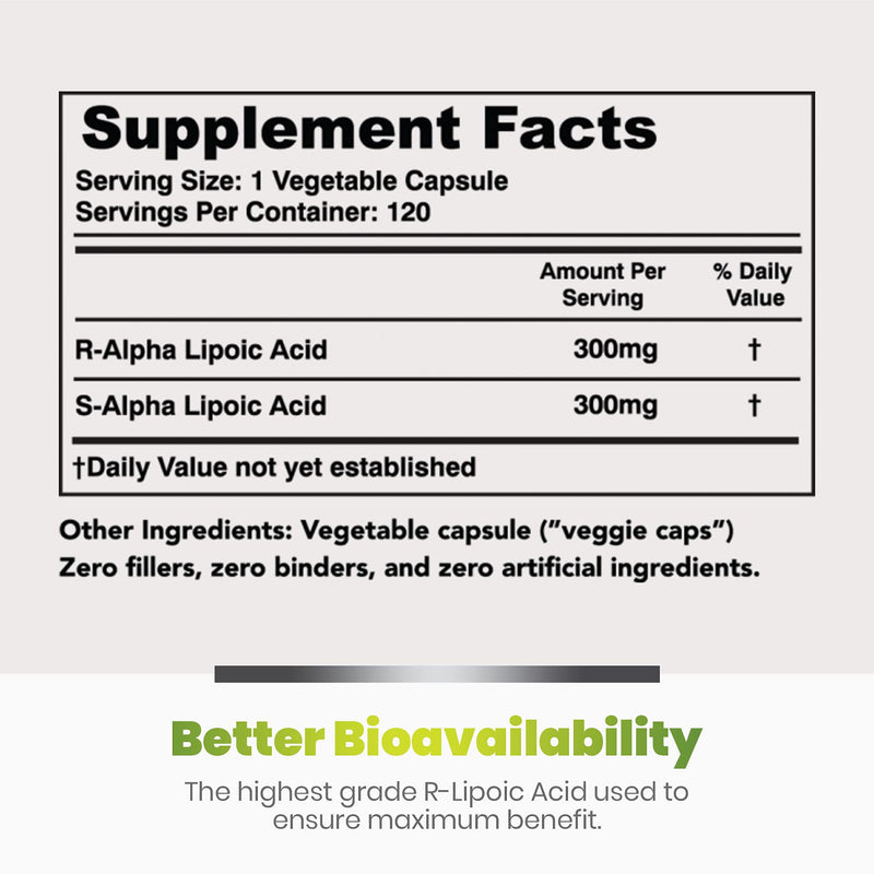 Simply Nature's Pure Alpha Lipoic Acid 600mg 120 Veggie Capsules RLA R-LA R-Lipoic S-Lipoic, ALA, Non-GMO Thioctic Acid 4 Month Supply 120 Count (Pack of 1) - NewNest Australia