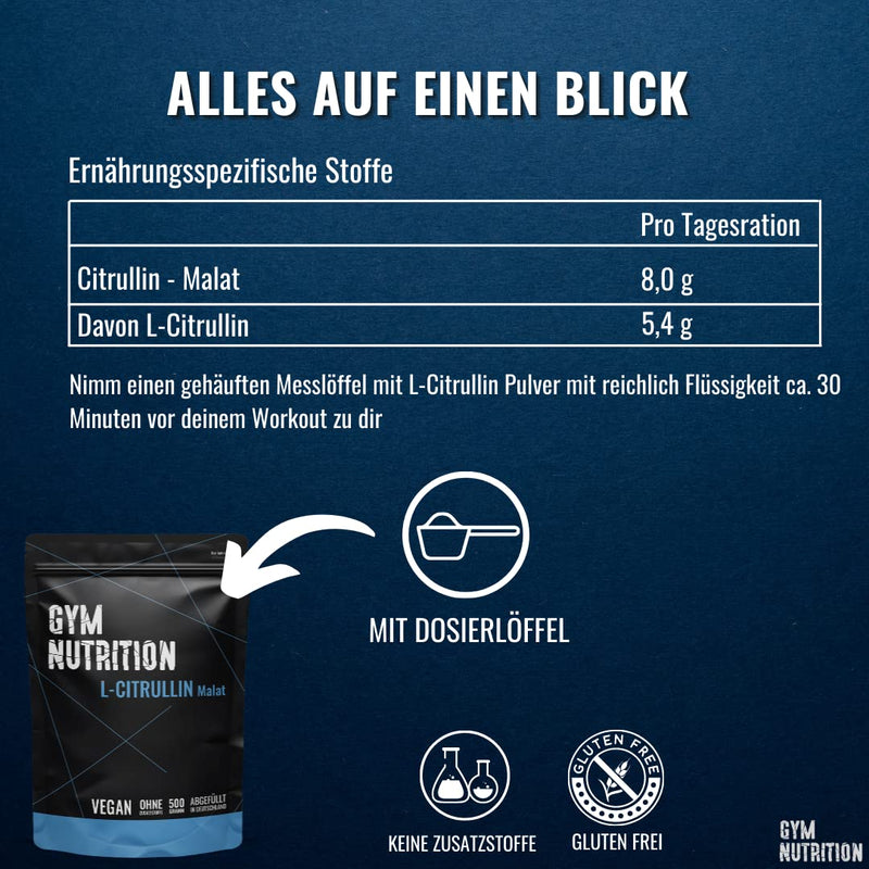 L - CITRULLINE malate powder 2:1-500g High purity - High dosage - Vegan - Bottled in Germany - Pure & without additives from vegetable fermentation - Amino acid - NewNest Australia