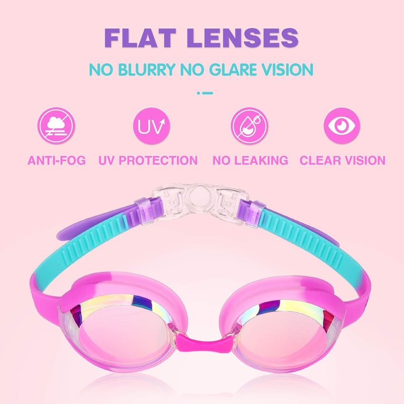 Keary 2 Pack Kids Swim Goggles for Toddler Kids Youth(3-9),Anti-Fog Waterproof Anti-UV Clear Vision Water Pool Goggles Mirrored Pink & Purple(2 Pack) - NewNest Australia