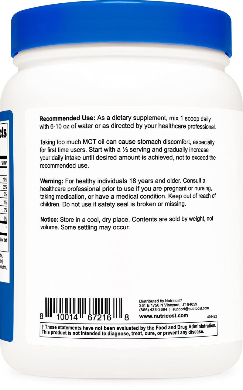 Nutricost MCT Oil Powder 1LB (16oz) - Great for Keto, Ketosis and Ketogenic Diets - Zero Net Carbs, Non-GMO + Gluten Free (Medium Chain Triglyceride) 1 Pound (Pack of 1) - NewNest Australia