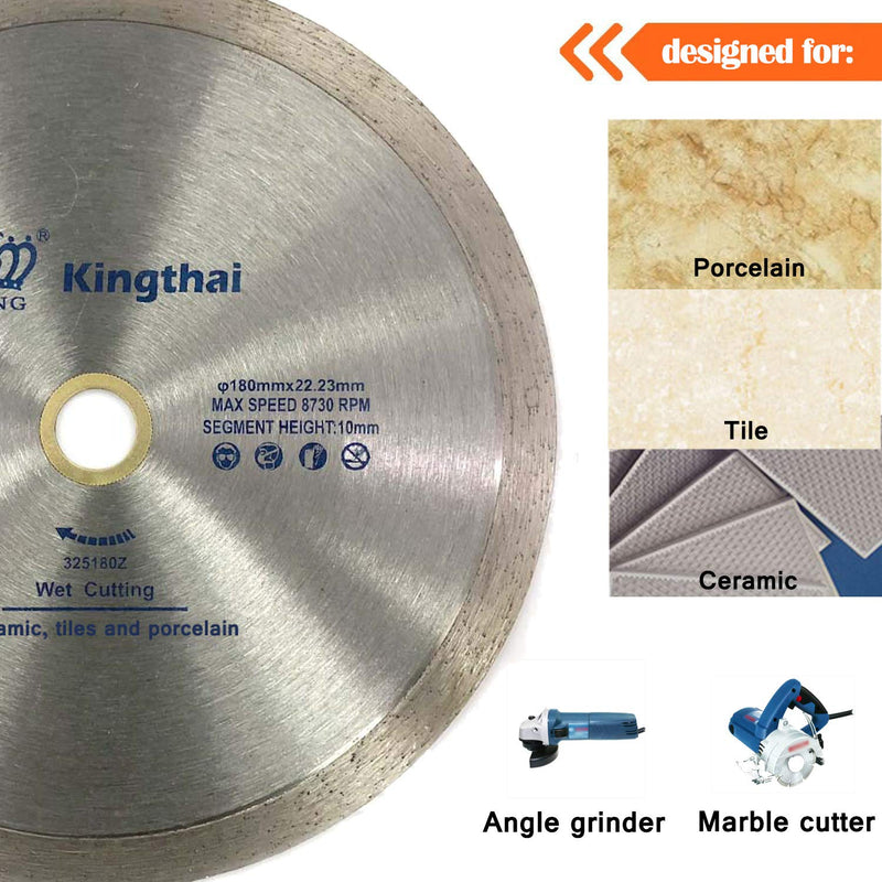 Kingthai 7 Inch Continuous Rim Diamond Saw Blade for Cutting Porcelain Tiles Ceramic,Wet Cutting,7/8"-5/8" Arbor 180mm/7'' - NewNest Australia
