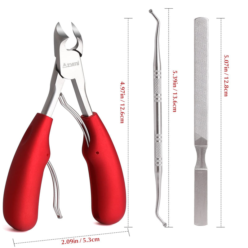 Toenail Clippers for Thick Nails, Azymi Podiatrist Toenail Clippers Scissors Set for Men Women Ingrown Thick Toenail Treatment, Sharp Curved Blades Wide Jaw Opening Non-slip Handles Red - NewNest Australia
