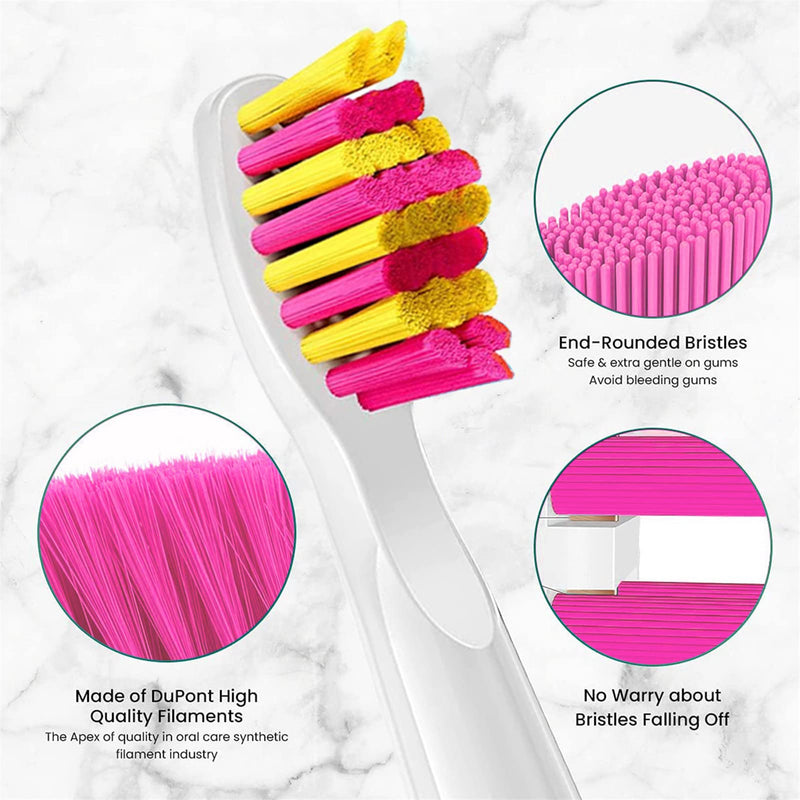 Electric Toothbrush Heads 5pc Compatible for Fairywill Fairy Will Fairywell D7/D8/FW507/FW508/FW551/917/959/2011/Seago SG-E9 SG-507 SG-958 Dupont Bristles Brush Replacements (5 Pink Heads) 5 Pink Heads - NewNest Australia
